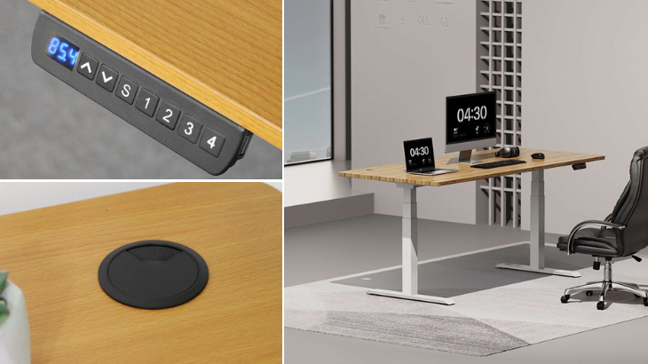 Twins Design - שולחן מתכוונן 140/70 ס''מ דגם Dual Motor עץ רגל לבנה - כולל משלוח