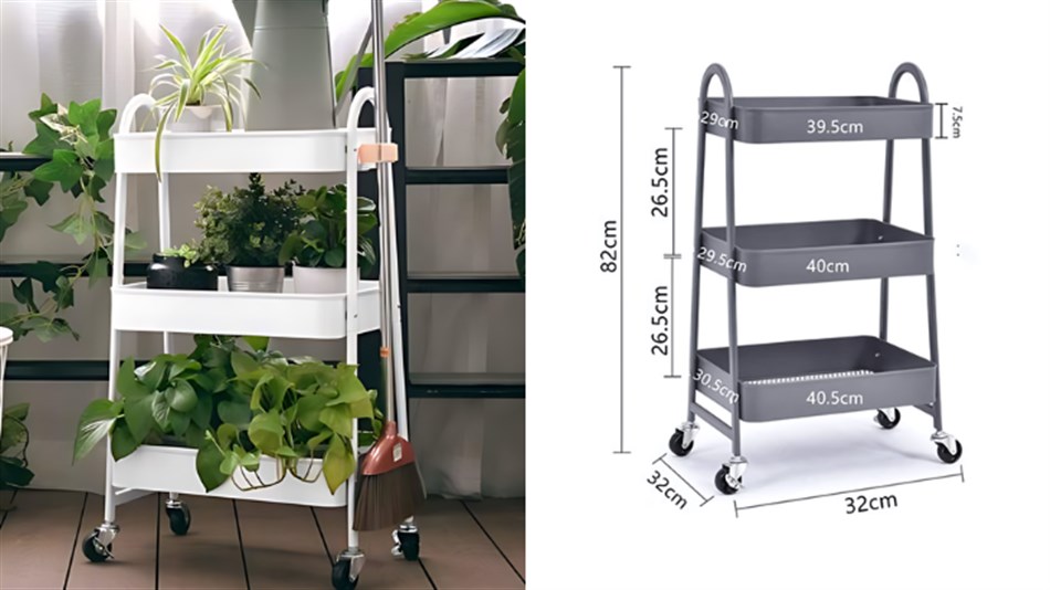 Garden Top - עגלת שירות ניידת אובלי 3 תאים דגם 1155n33W צבע לבן - כולל משלוח