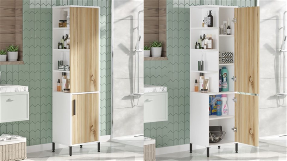 Twins Design - ארון שירות דגם ארין צבע לבן משולב עץ - כולל משלוח