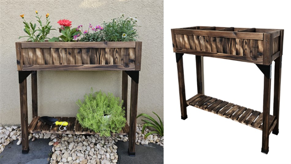 טיפות טבע - אדנית עץ מלא עם רגליים לגידול ירקות/צמחים דגם 3109077 - כולל משלוח